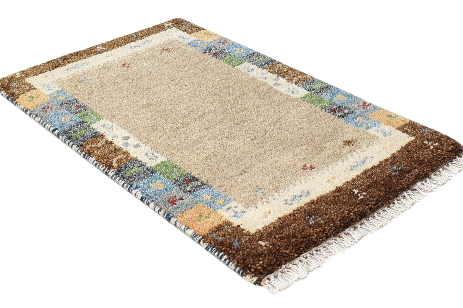 1' X 2' Rug Wool Beige Southwestern Hand Knotted Gabbeh Tribal Small Carpet 