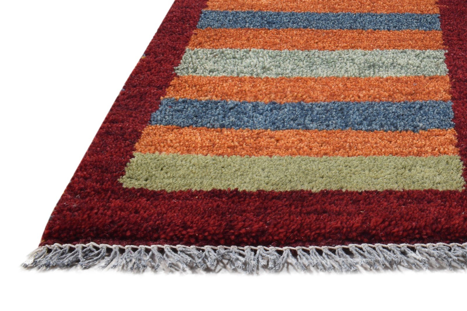 Multi Color Wool Rug 1X2 Southwestern Hand Knotted Gabbeh Striped Small Carpet 