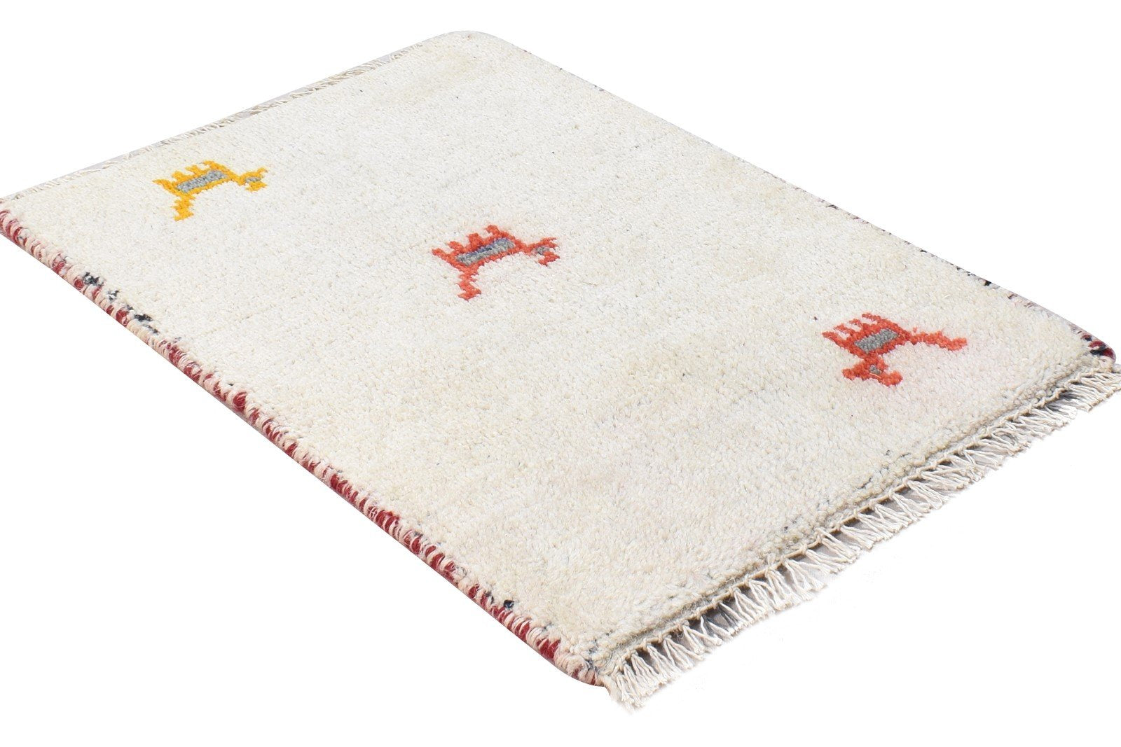 Cream Wool Rug 1' X 2' Southwestern Hand Knotted Gabbeh Tribal Small Carpet 