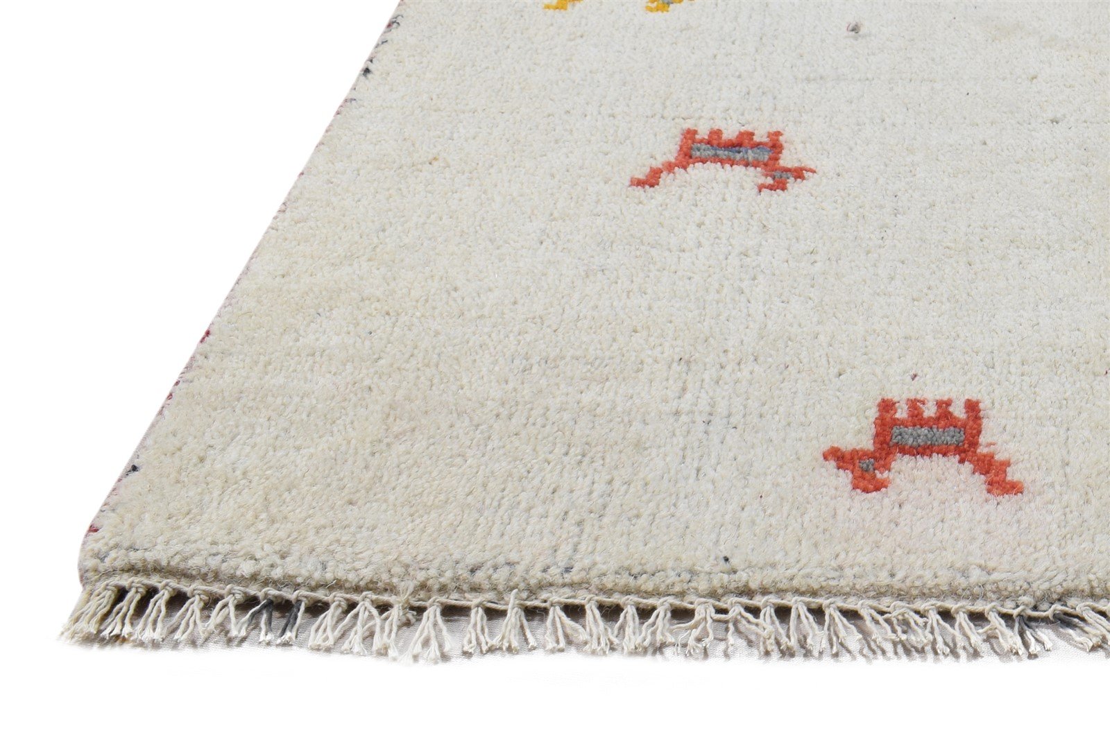 Cream Wool Rug 1' X 2' Southwestern Hand Knotted Gabbeh Tribal Small Carpet 