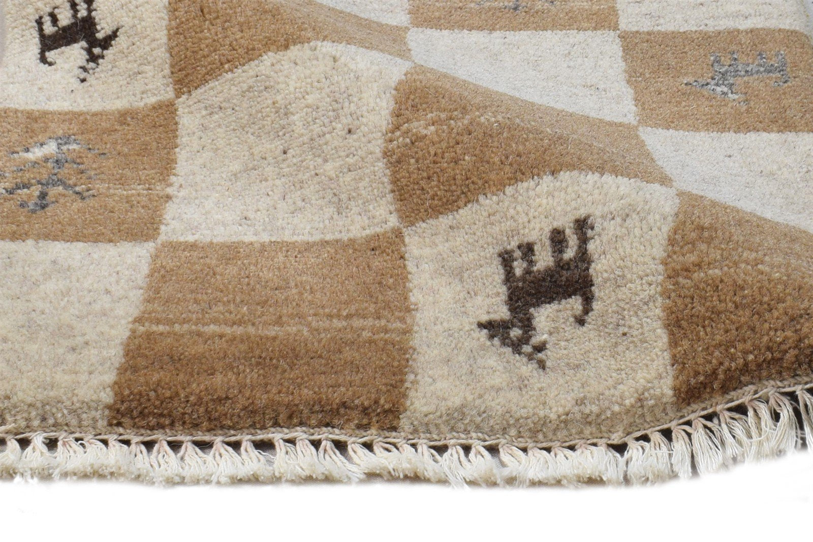 Beige Wool Rug 2' X 2' Southwestern Hand Knotted Gabbeh Tribal Small Carpet 