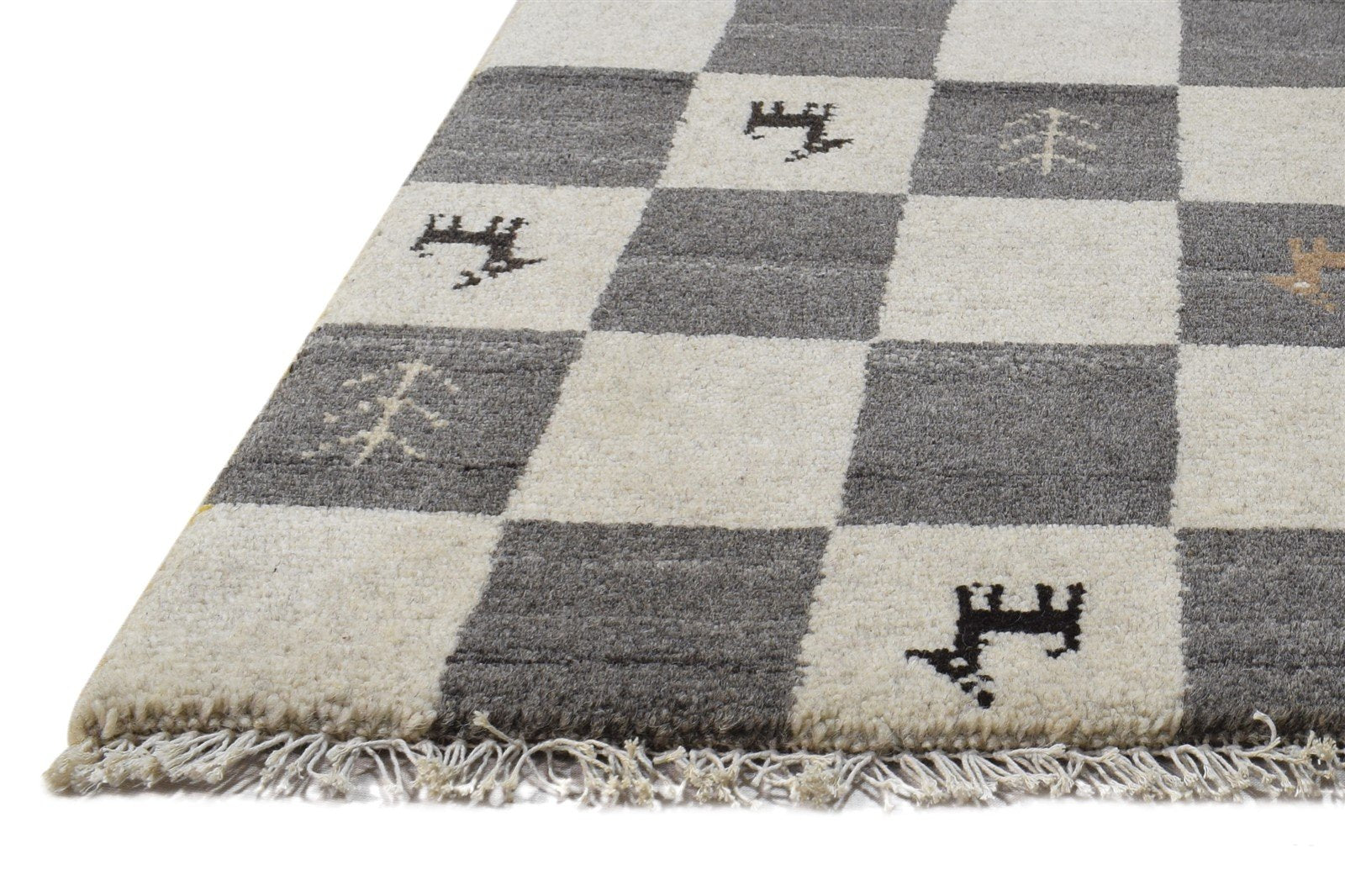 Hand Knotted Grey Wool Rug 2' X 2' Southwestern Gabbeh Tribal Small Carpet 