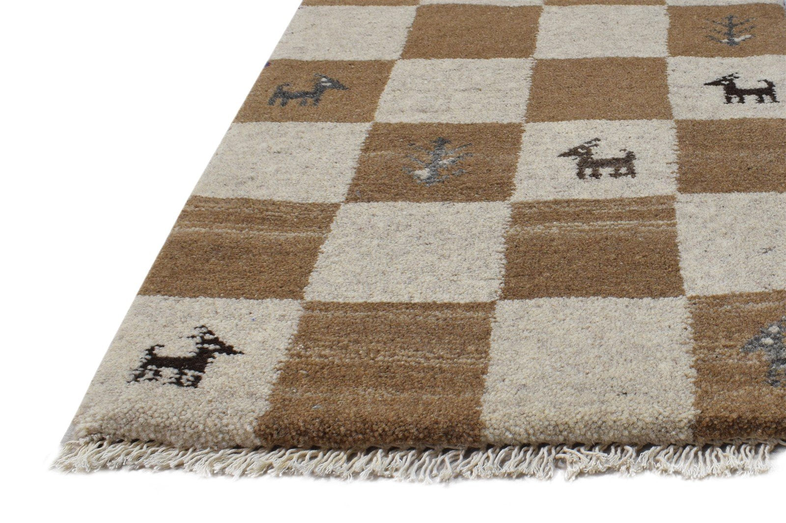 Wool Beige Rug 2' X 2' Southwestern Hand Knotted Gabbeh Tribal Small Carpet 