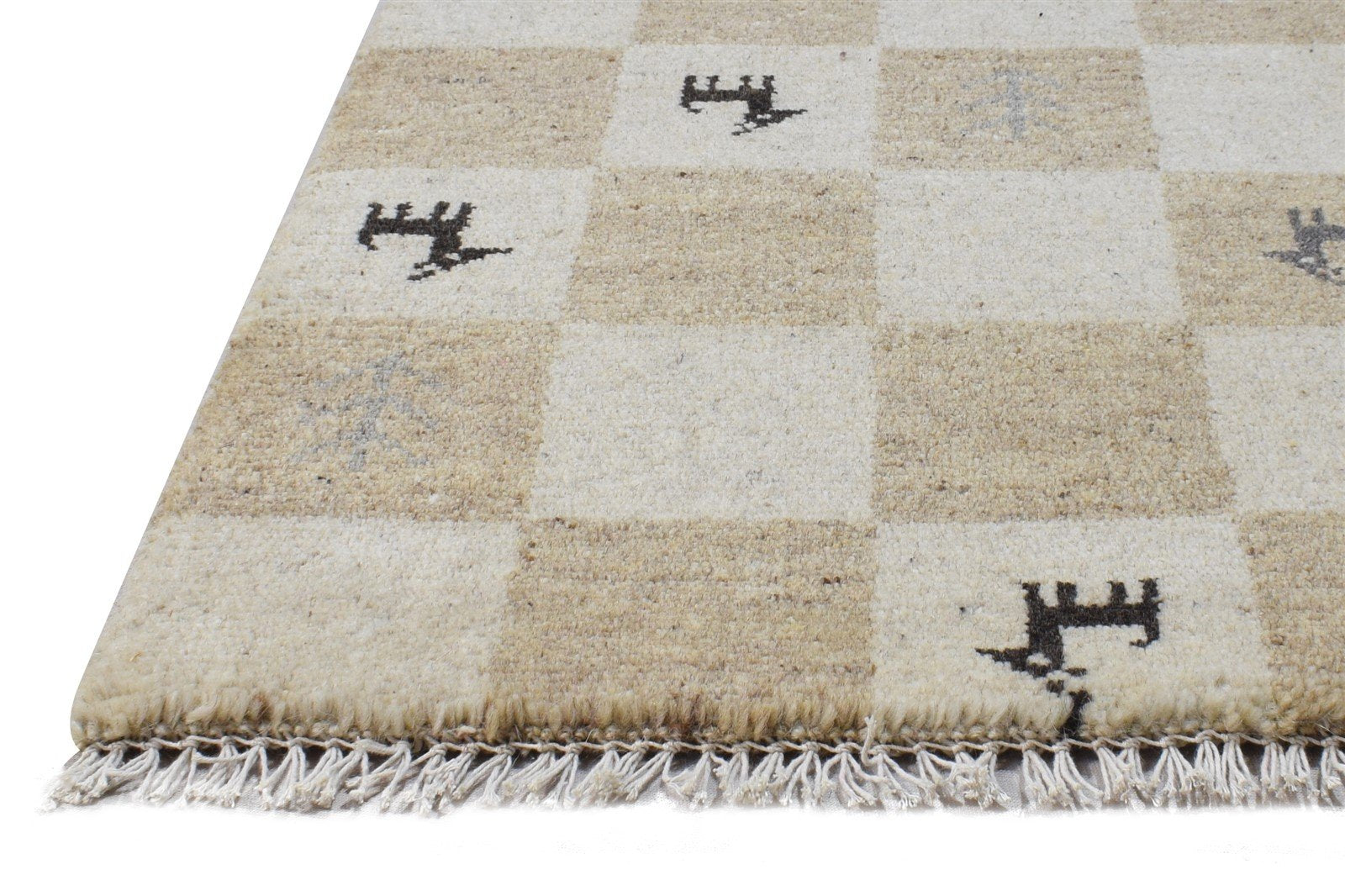 Hand Knotted Beige Wool Rug 2' X 2' Southwestern Gabbeh Tribal Small Carpet 