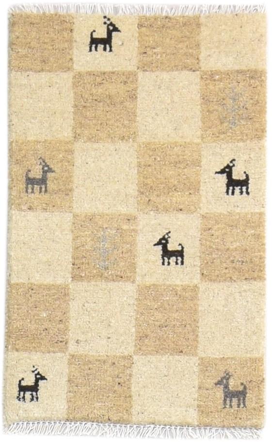 Hand Knotted Beige Wool Rug 2' X 2' Southwestern Gabbeh Tribal Small Carpet 