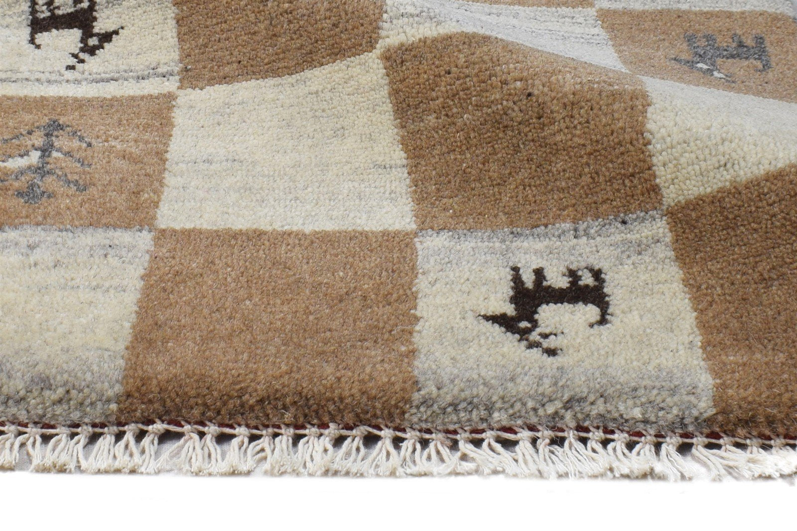 Brown Wool Rug 2' X 2' Southwestern Hand Knotted Gabbeh Tribal Small Carpet 