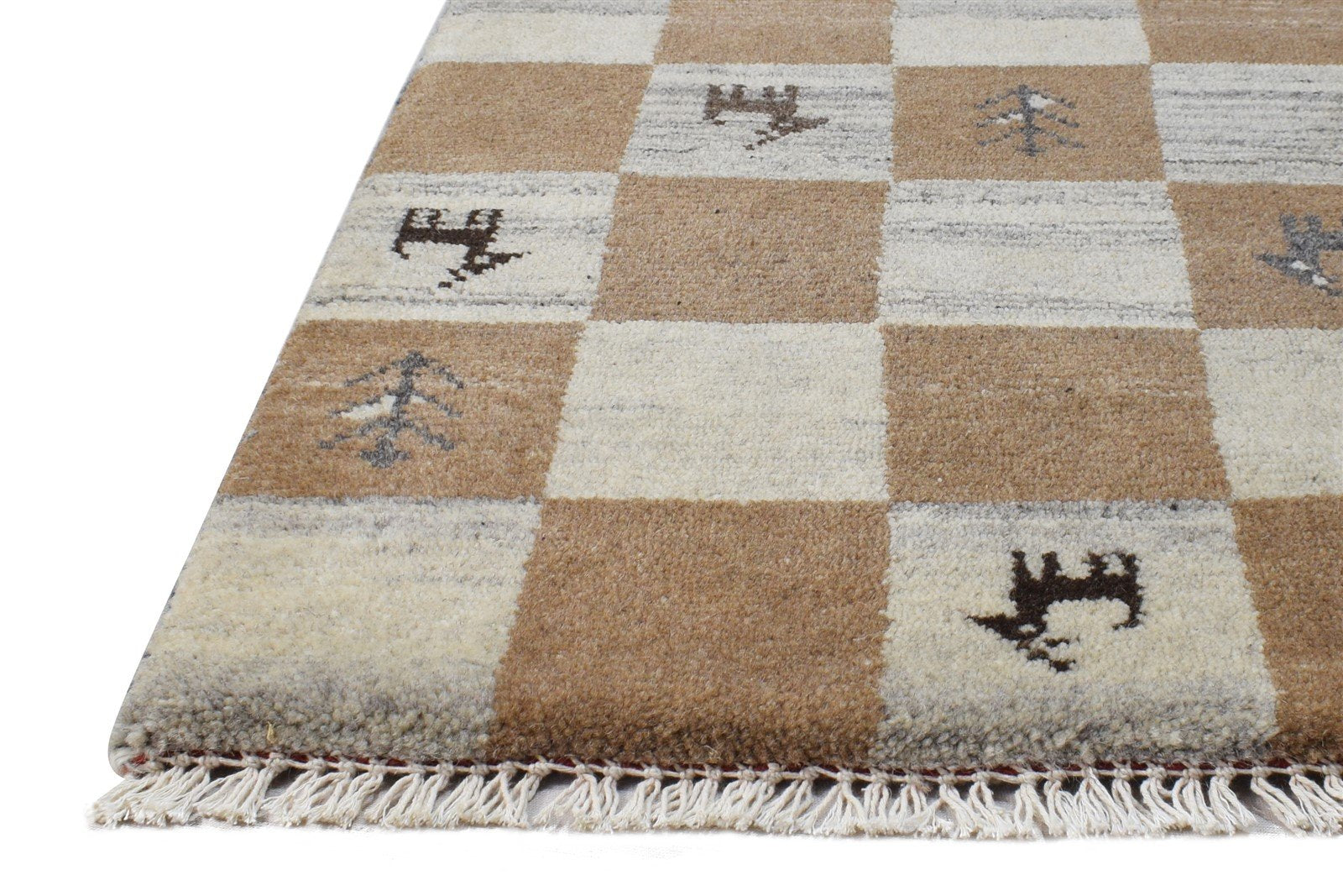 Brown Wool Rug 2' X 2' Southwestern Hand Knotted Gabbeh Tribal Small Carpet 