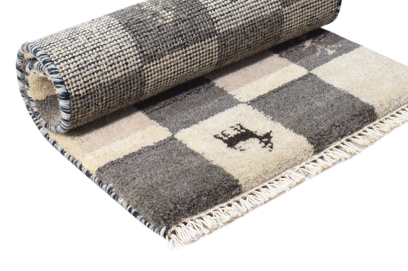 Wool Grey Rug 2' X 2' Southwestern Hand Knotted Gabbeh Tribal Small Carpet 