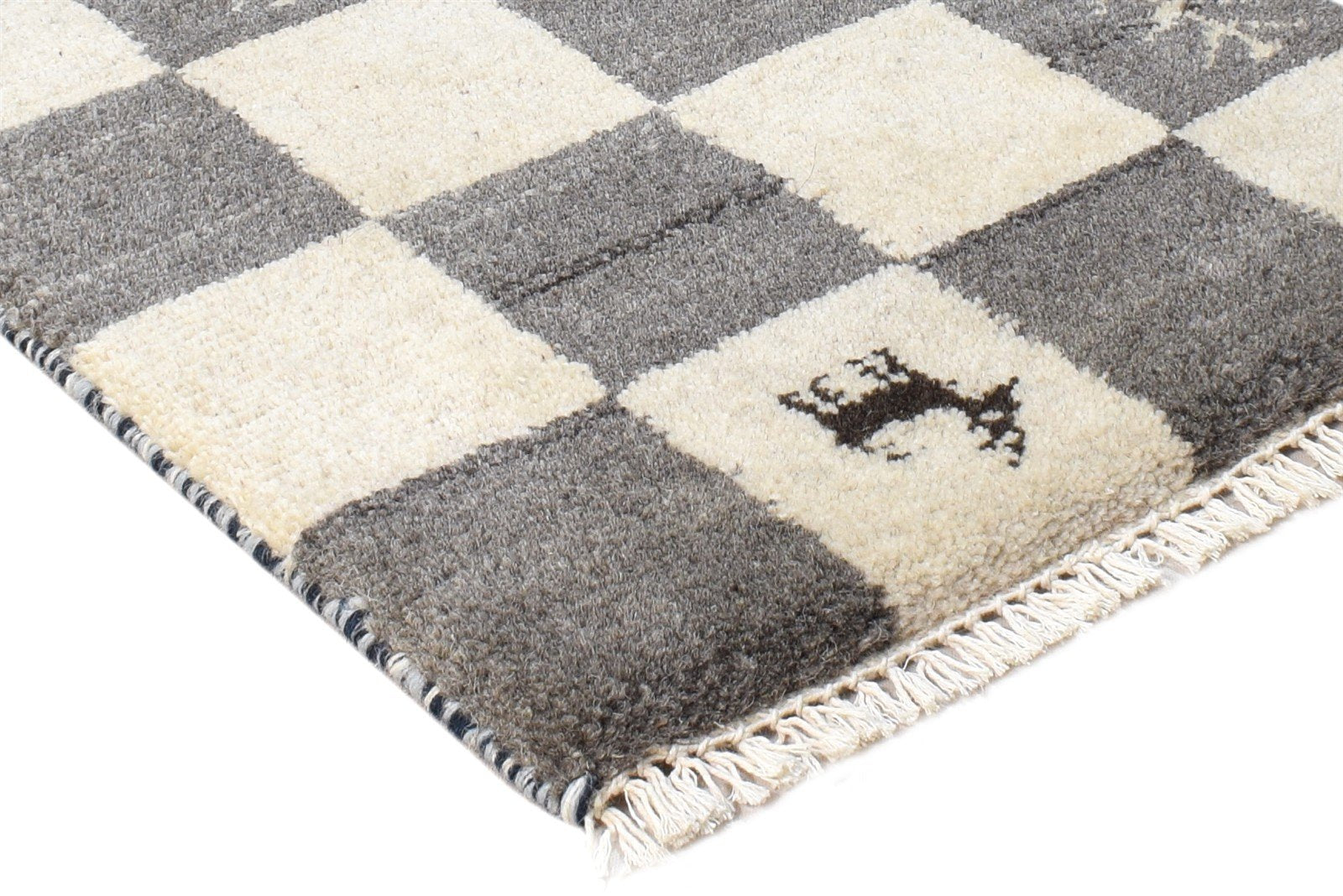 Wool Grey Rug 2' X 2' Southwestern Hand Knotted Gabbeh Tribal Small Carpet 