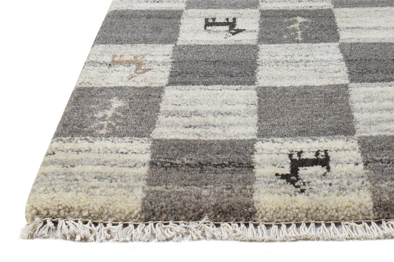 Hand Knotted Grey Wool Rug 2' X 2' Southwestern Gabbeh Tribal Small Carpet 