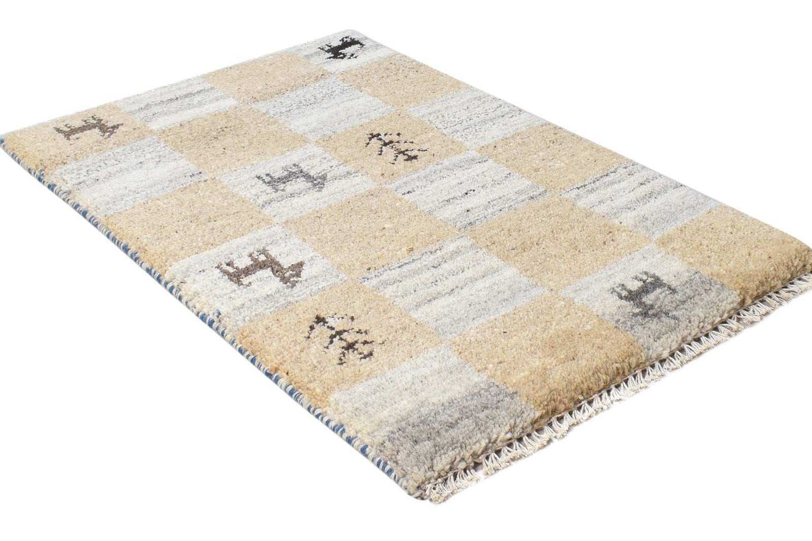 Beige Wool Rug 2' X 2' Southwestern Hand Knotted Gabbeh Tribal Small Carpet 