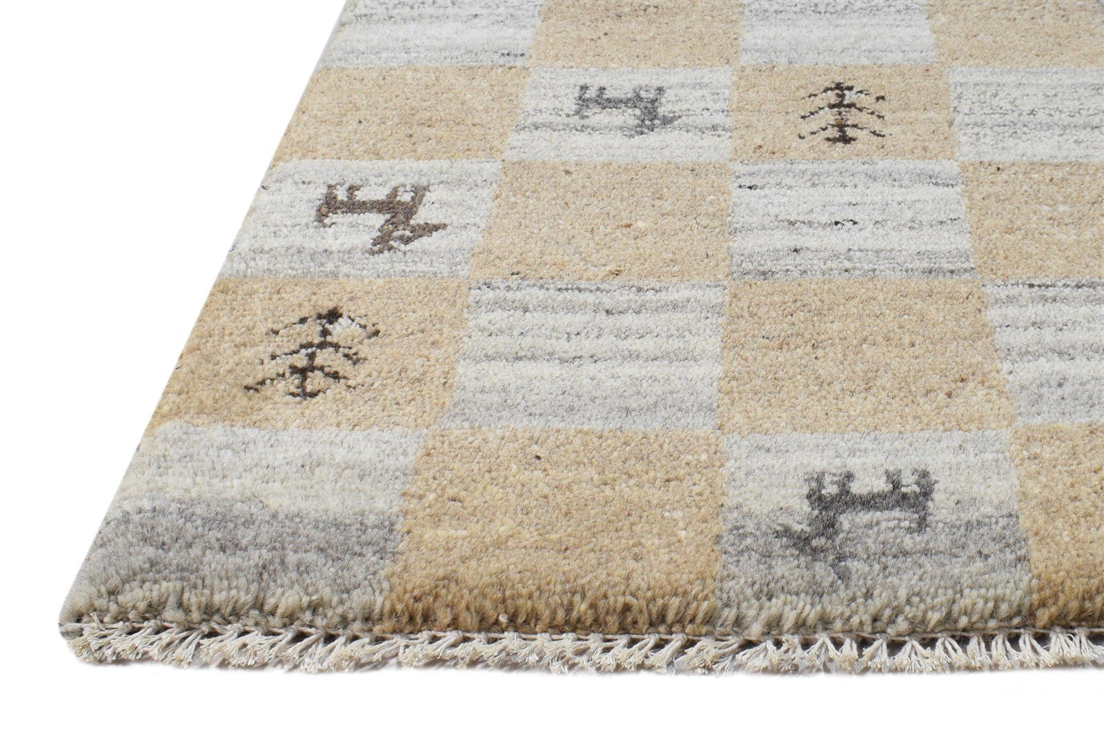 Beige Wool Rug 2' X 2' Southwestern Hand Knotted Gabbeh Tribal Small Carpet 