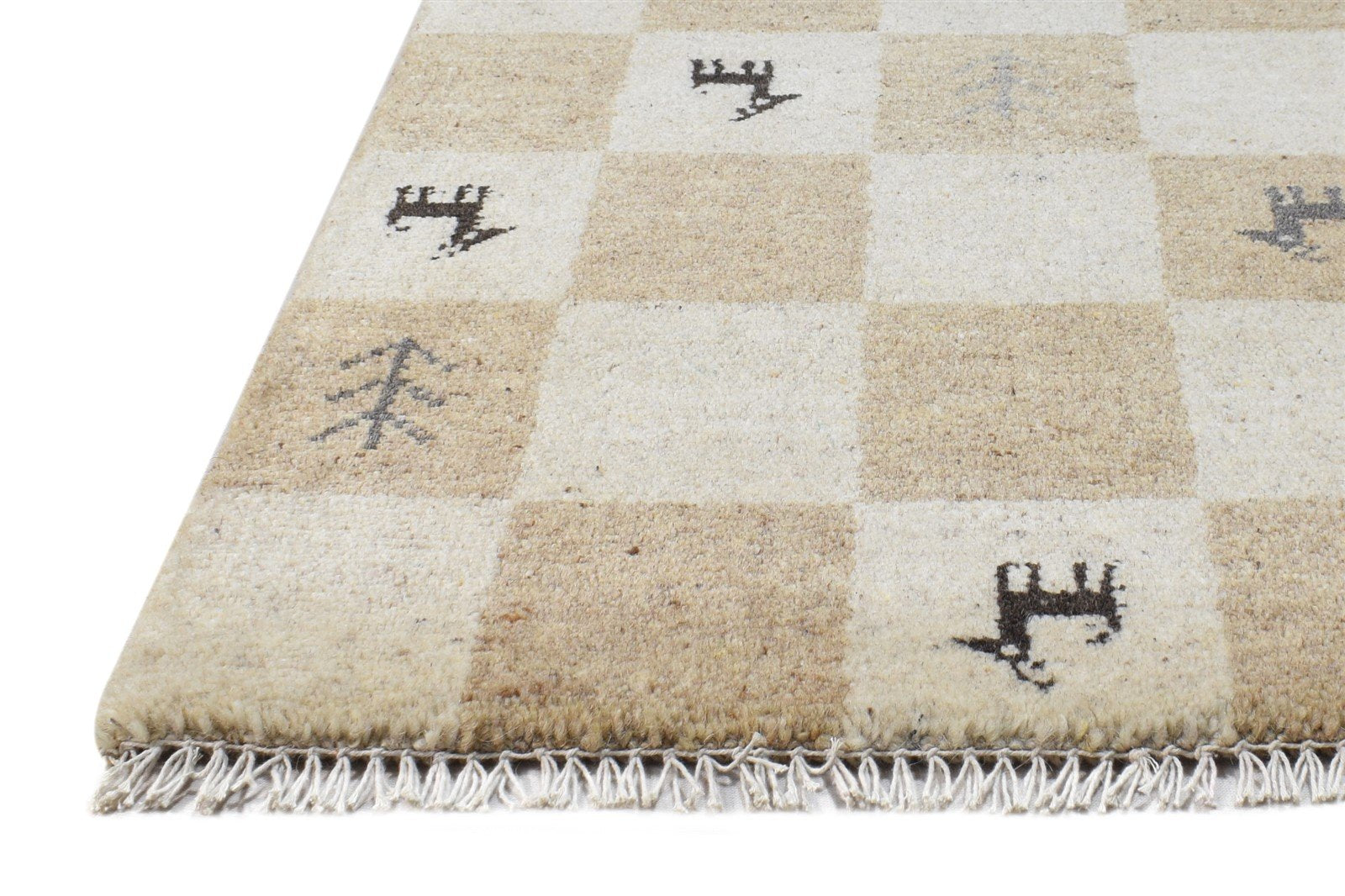 Wool Beige Rug 2' X 2' Southwestern Hand Knotted Gabbeh Tribal Small Carpet 