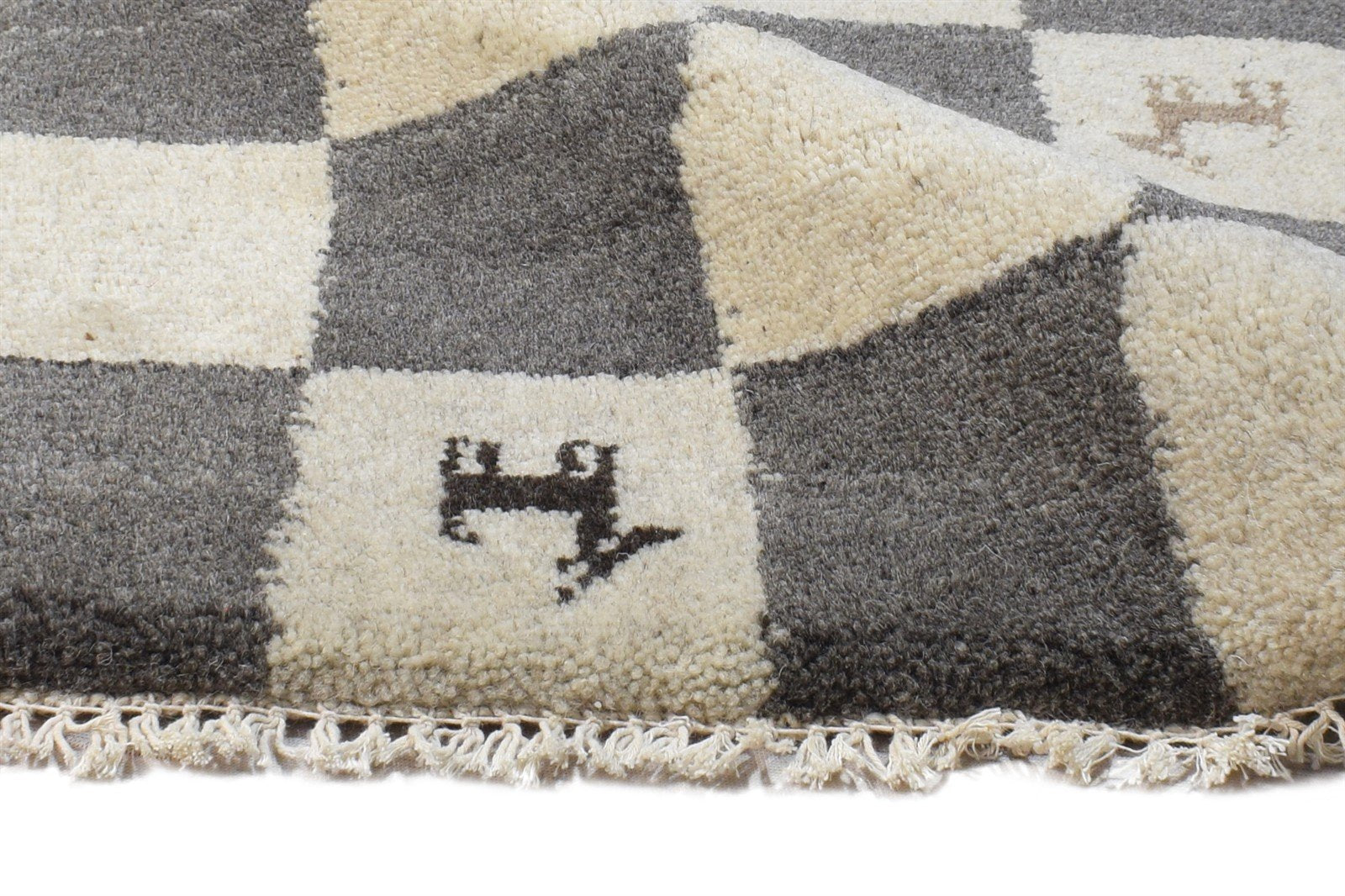 Hand Knotted Grey Wool Rug 2' X 2' Southwestern Gabbeh Tribal Small Carpet 