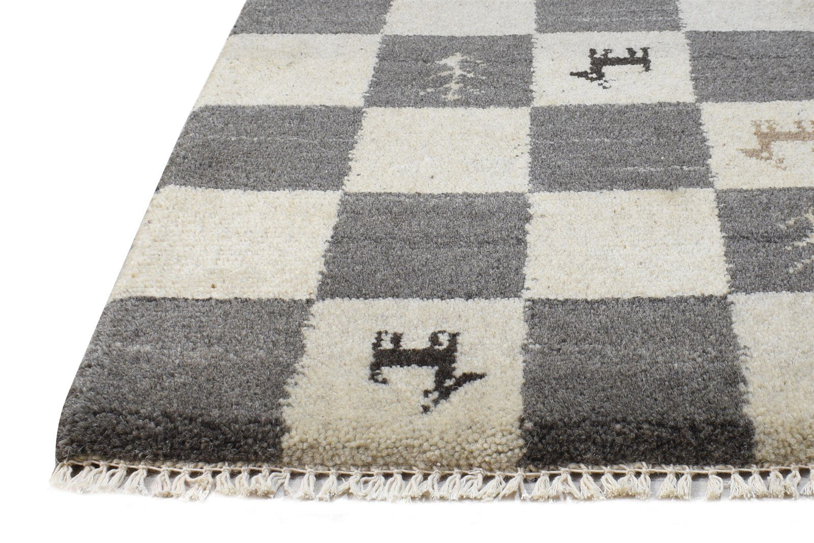 Hand Knotted Grey Wool Rug 2' X 2' Southwestern Gabbeh Tribal Small Carpet 