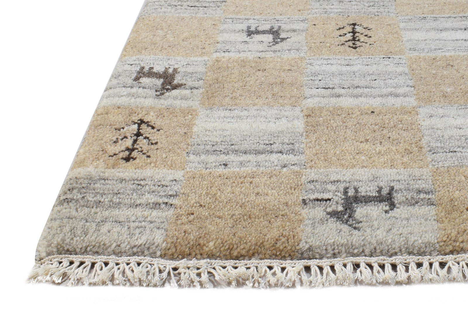 Beige Wool Rug 2' X 2' Southwestern Hand Knotted Gabbeh Tribal Small Carpet 