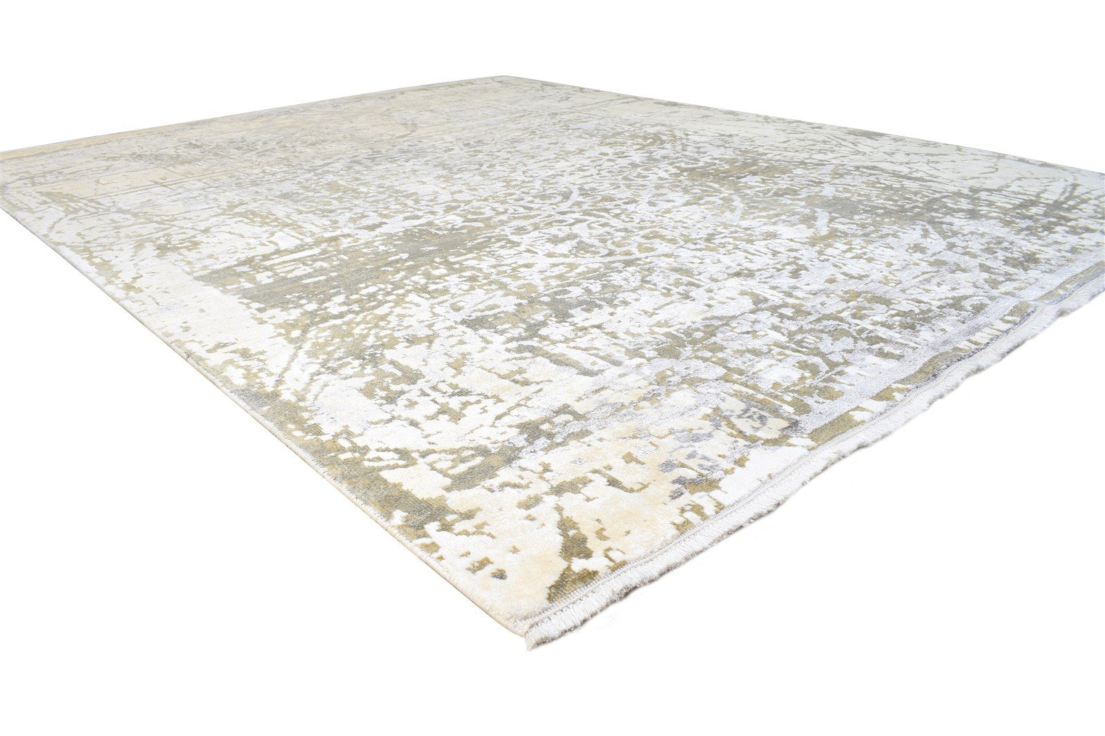 Cream Wool / Silk Rug 8X10 Modern Hand Knotted American Abstract Large Carpet 