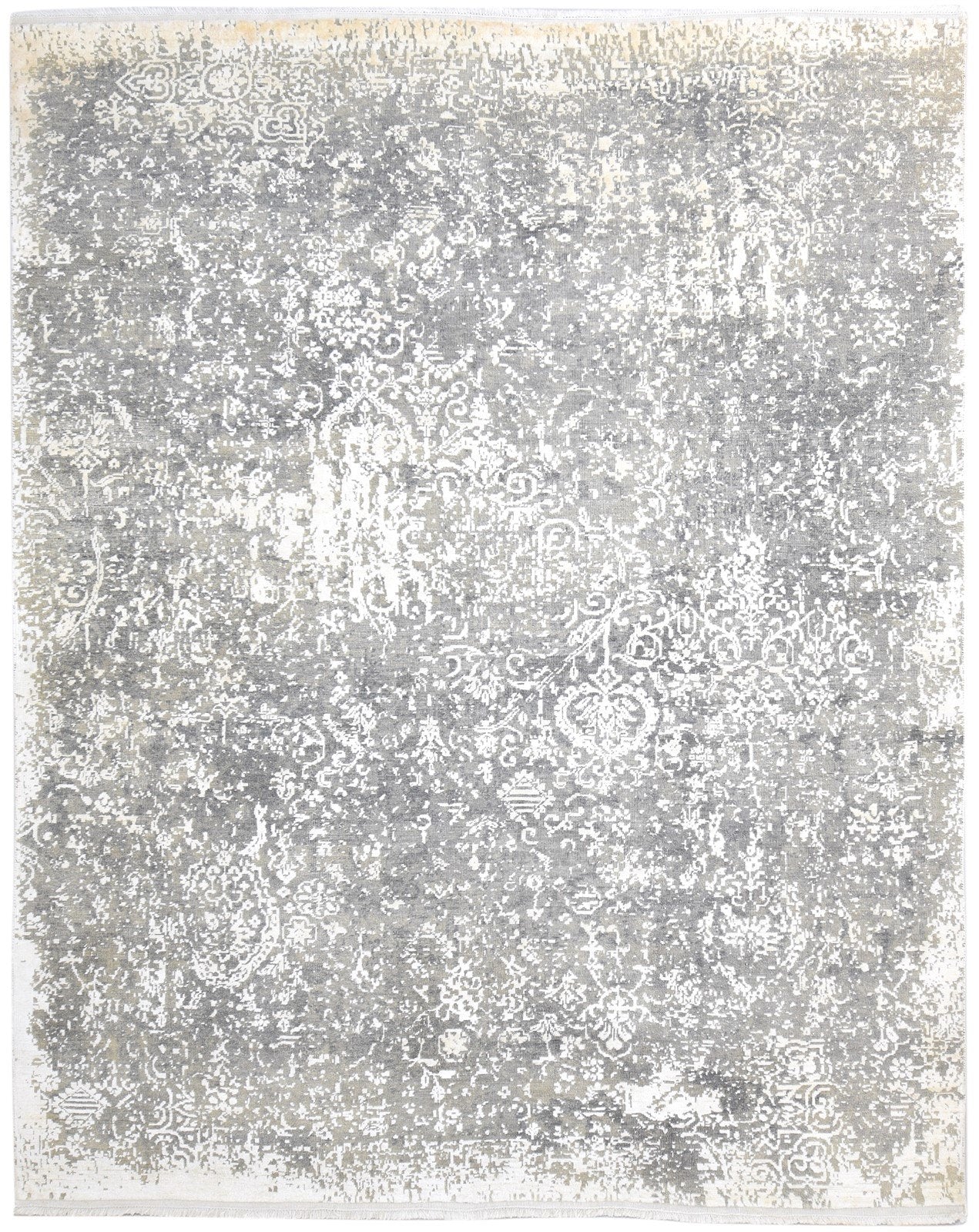 Wool / Silk Grey Rug 8X10 Modern Hand Knotted American Abstract Large Carpet 