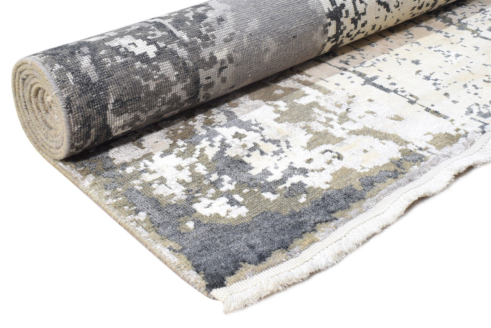 8X10 Rug Wool / Silk Grey Modern Hand Knotted American Abstract Large Carpet 