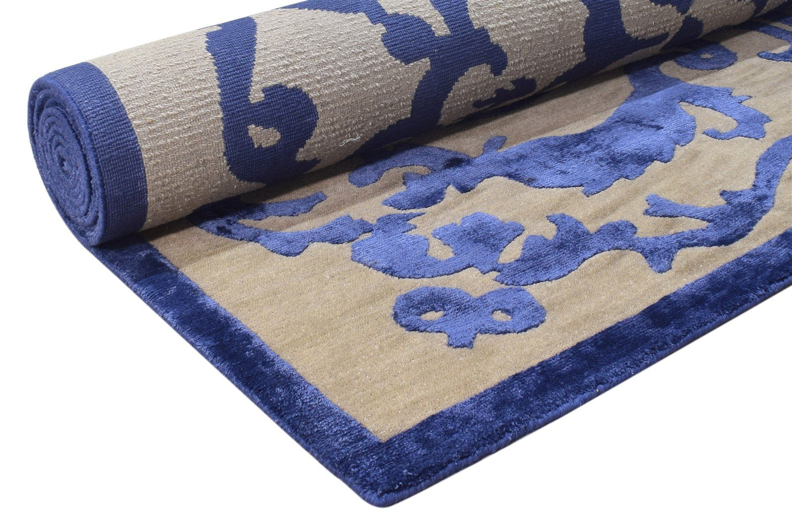 Hand Knotted Blue Wool / Silk Rug 8X10 Modern American Abstract Large Carpet 