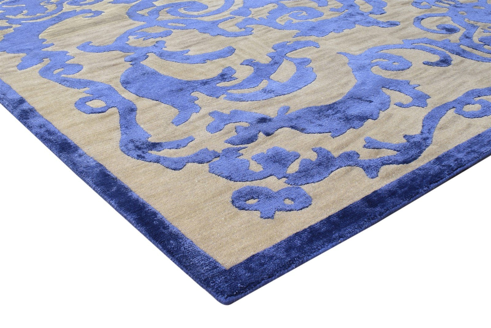 Hand Knotted Blue Wool / Silk Rug 8X10 Modern American Abstract Large Carpet 