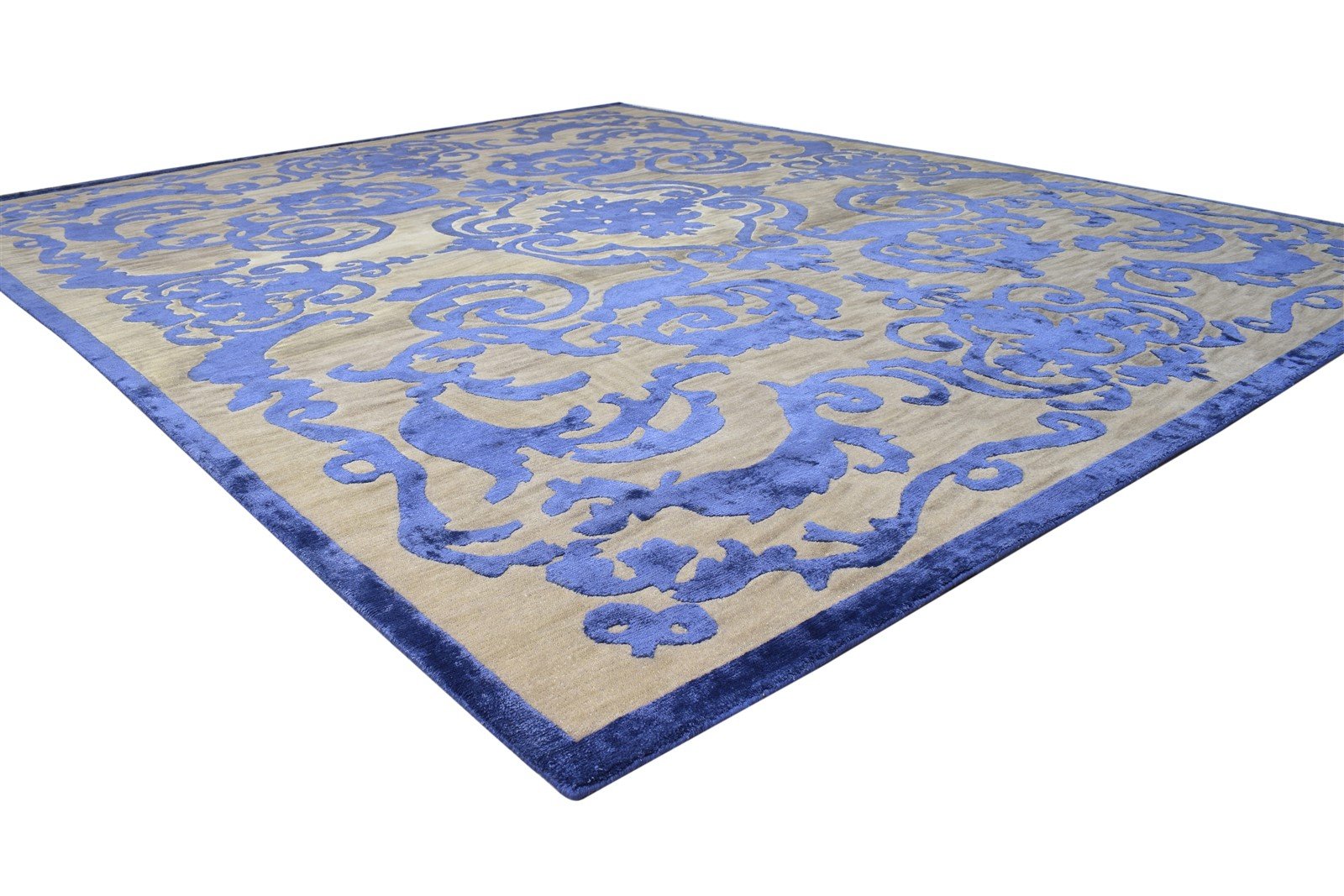 Hand Knotted Blue Wool / Silk Rug 8X10 Modern American Abstract Large Carpet 