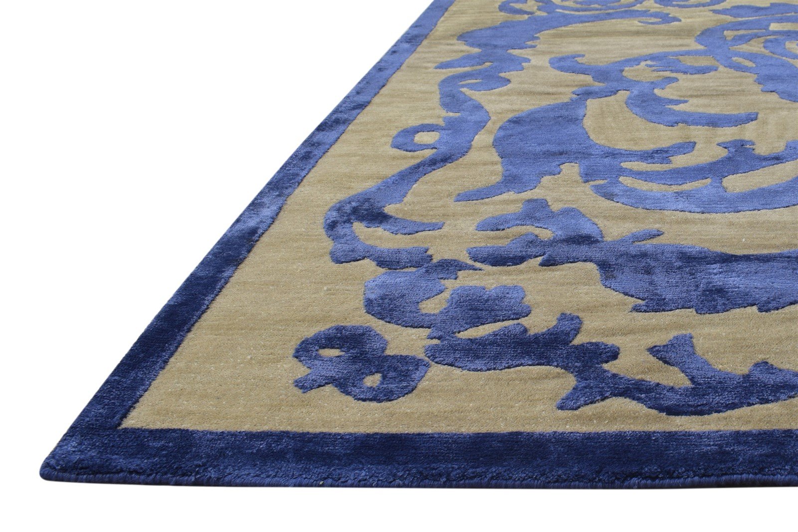 Hand Knotted Blue Wool / Silk Rug 8X10 Modern American Abstract Large Carpet 