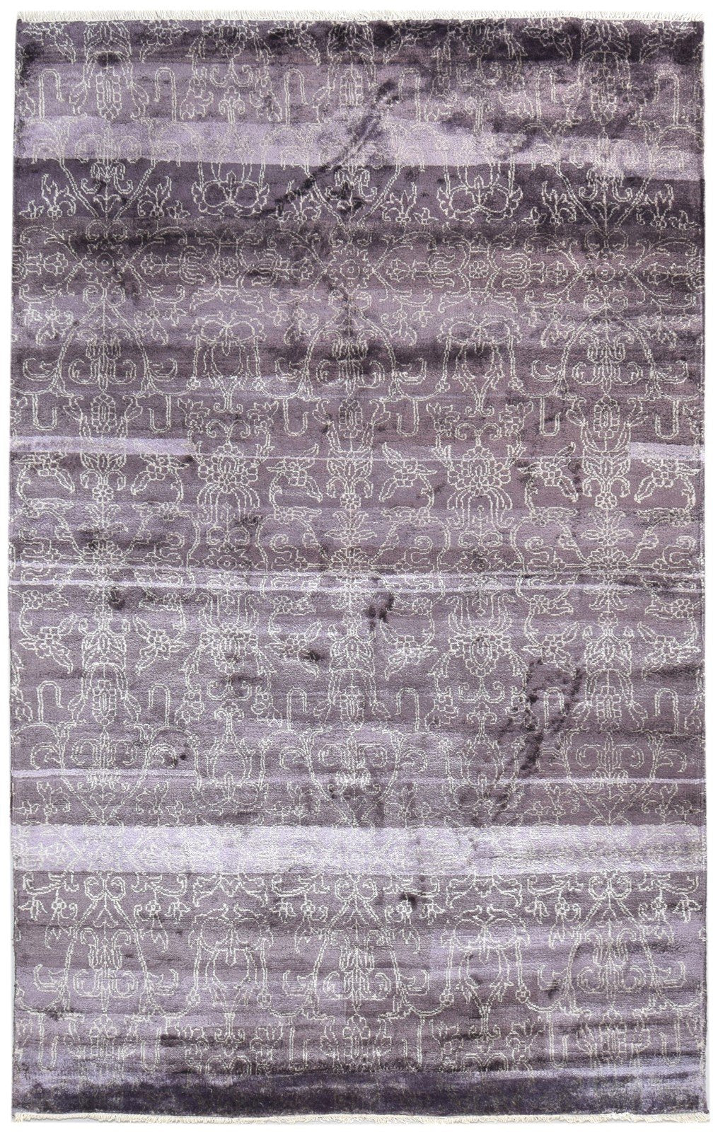 Purple Rayon From Bamboo Rug 6X9 Modern Hand Knotted American Abstract Room Size 