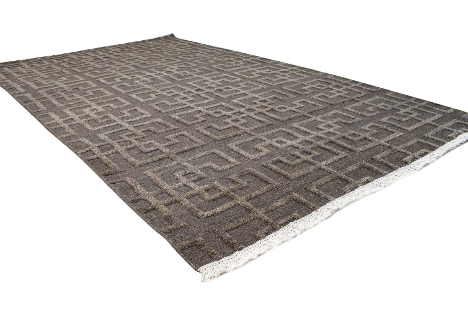 Wool Brown Rug 5X8 Modern Hand Knotted Scandinavian Geometric Room Size Carpet 