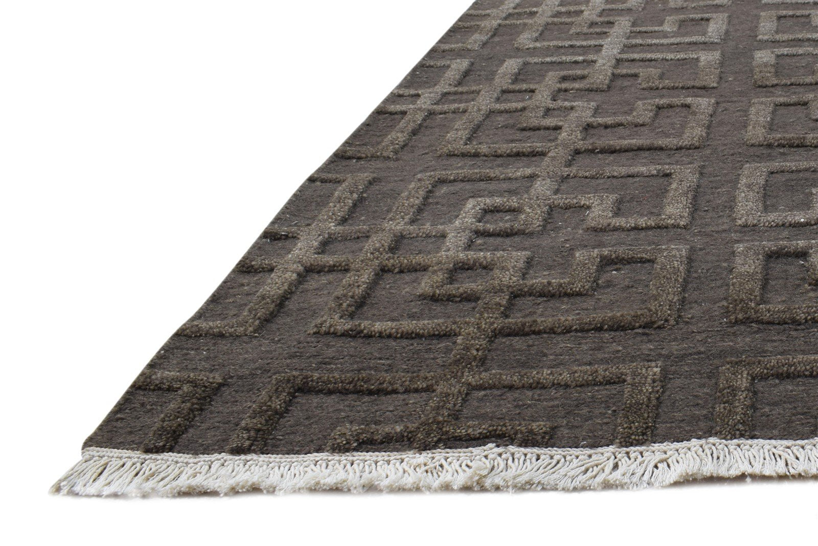 Wool Brown Rug 5X8 Modern Hand Knotted Scandinavian Geometric Room Size Carpet  Area Rug 