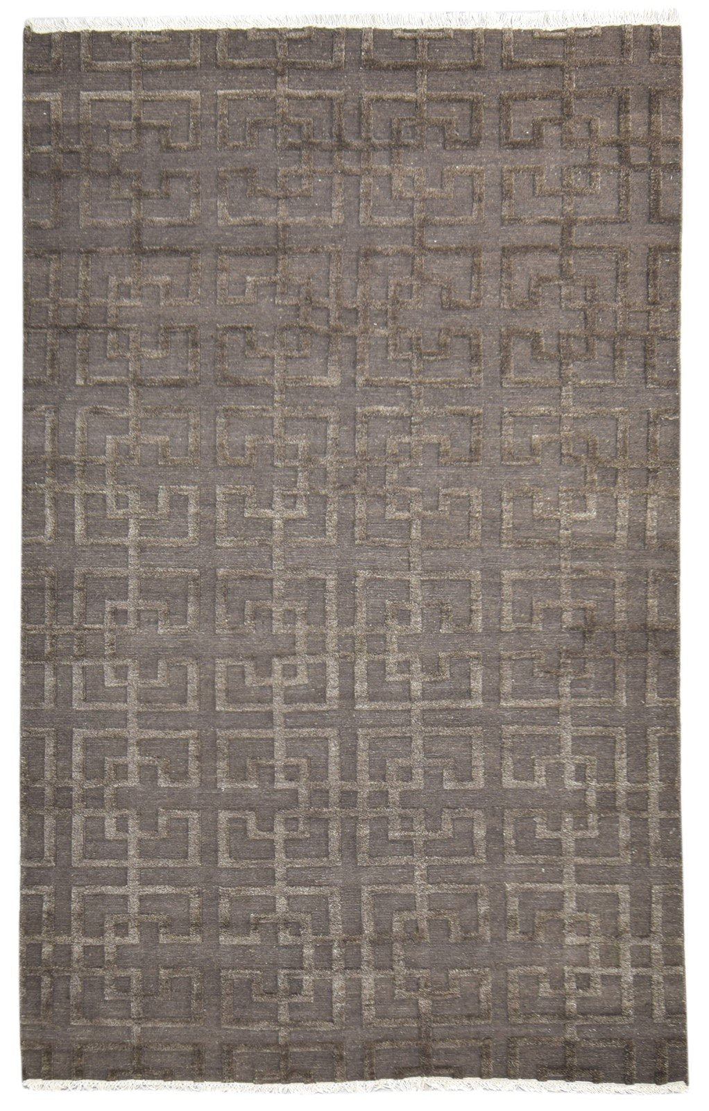 Wool Brown Rug 5X8 Modern Hand Knotted Scandinavian Geometric Room Size Carpet 