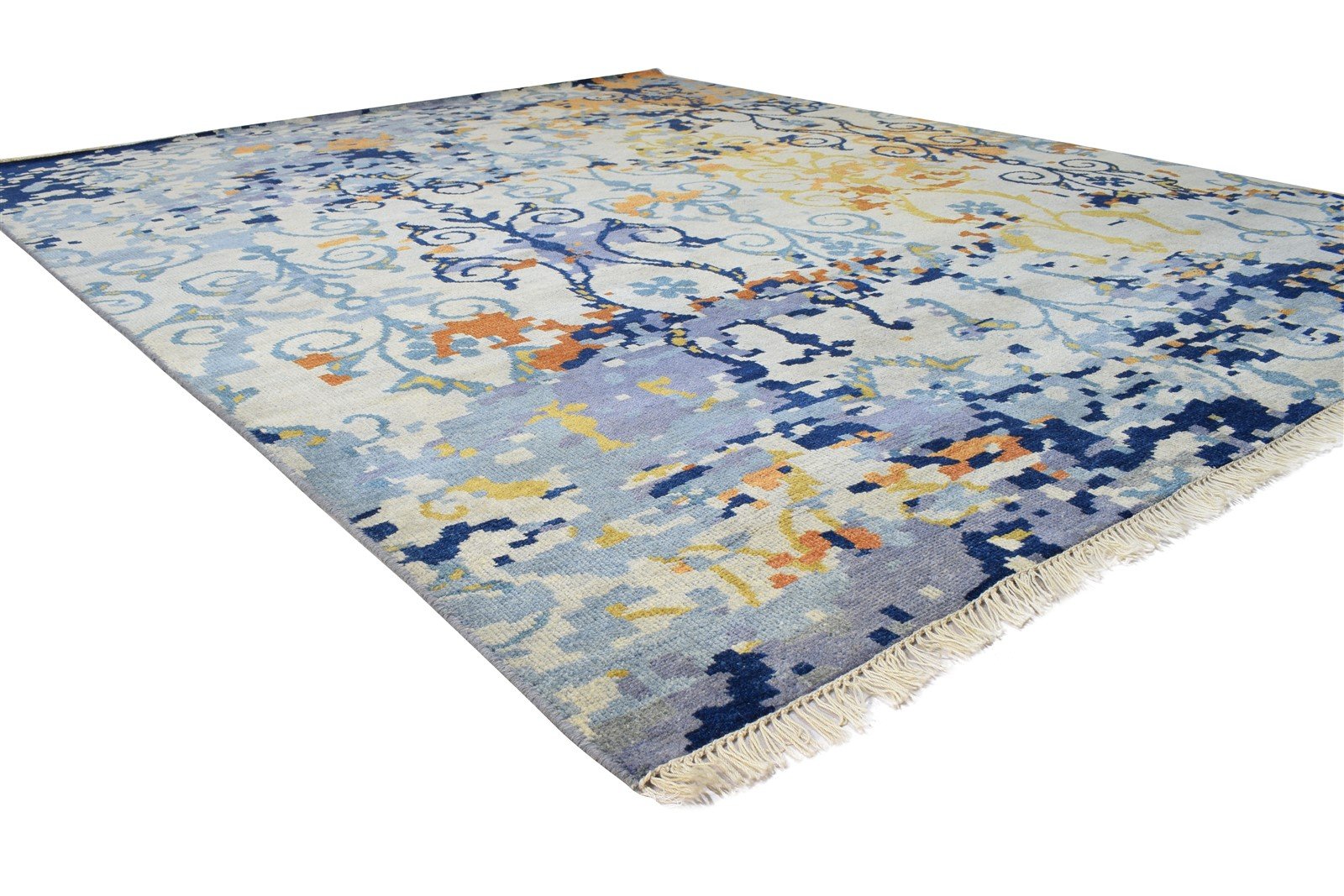 8' X 10' Rug Wool Blue Modern Hand Knotted American Abstract Large Carpet 