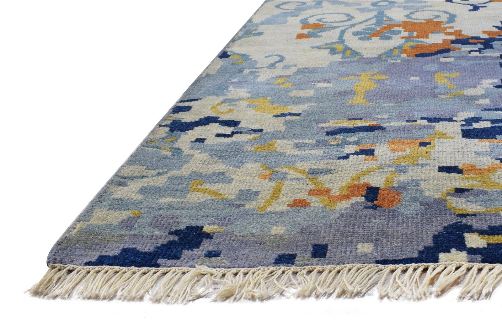 8' X 10' Rug Wool Blue Modern Hand Knotted American Abstract Large Carpet 