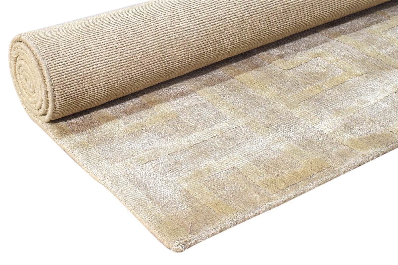 Beige Silk Rug 5' X 7' Modern Handloom Moroccan Geometric Room Size Carpet 