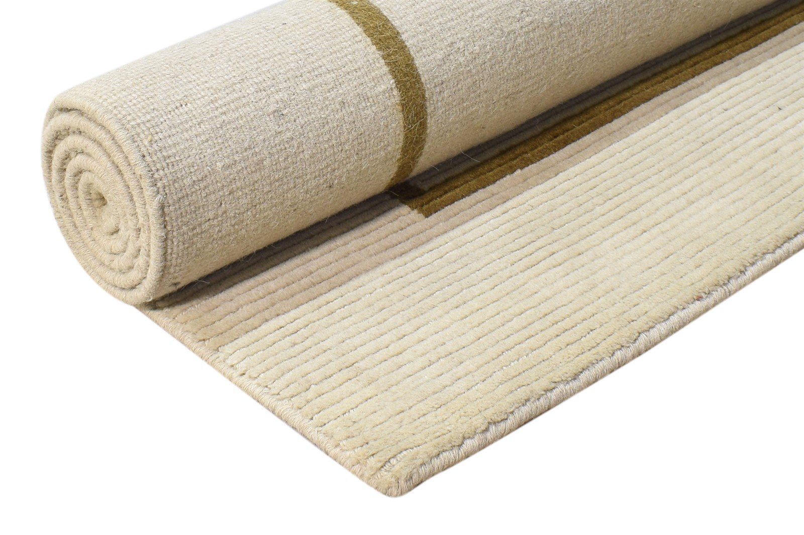 Cream Wool Rug 4X6 Modern Hand Knotted Scandinavian Bordered Room Size Carpet 