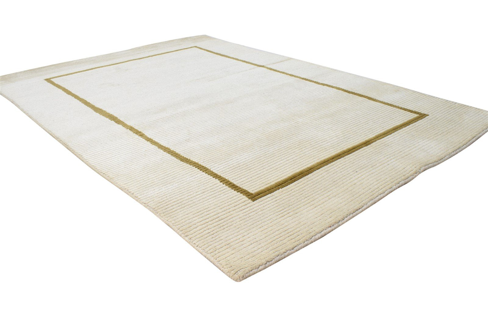 Cream Wool Rug 4X6 Modern Hand Knotted Scandinavian Bordered Room Size Carpet 