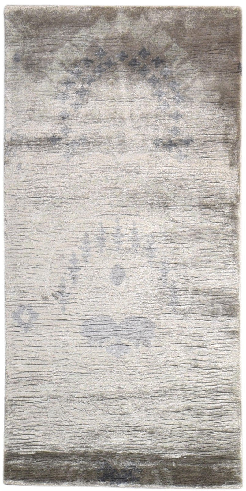 Hand Knotted Grey Silk Rug 2' X 4' Modern American Abstract Small Carpet 