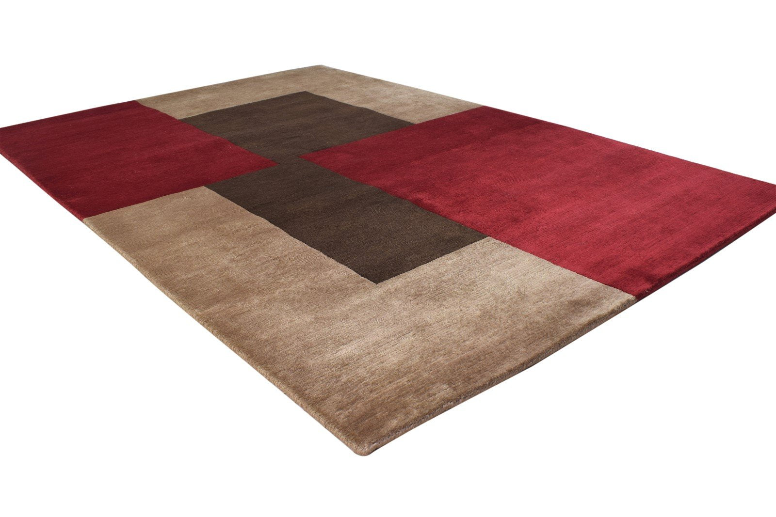 Wool Brown Rug 4X6 Modern Hand Knotted Scandinavian Abstract Room Size Carpet 