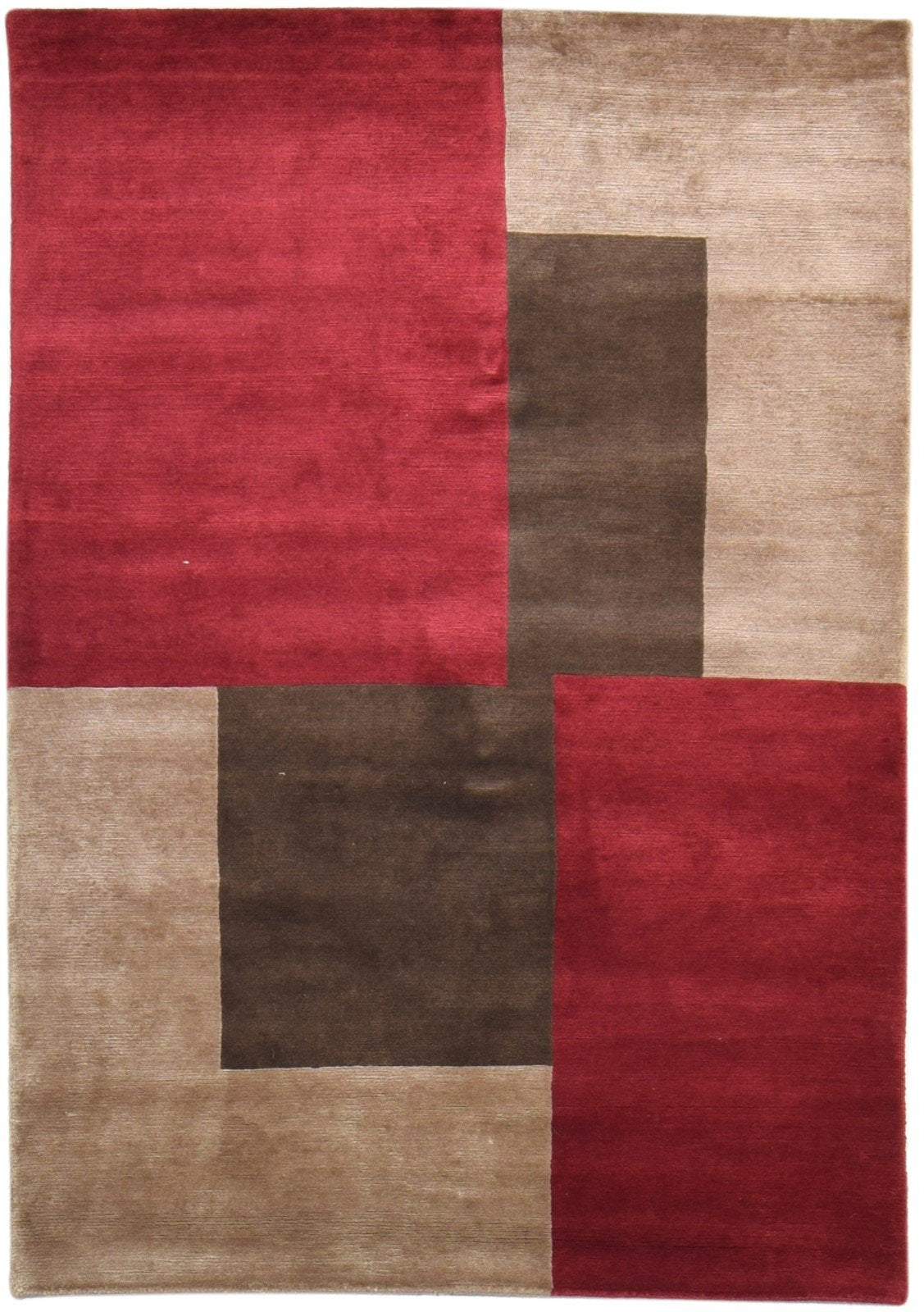 Wool Brown Rug 4X6 Modern Hand Knotted Scandinavian Abstract Room Size Carpet 