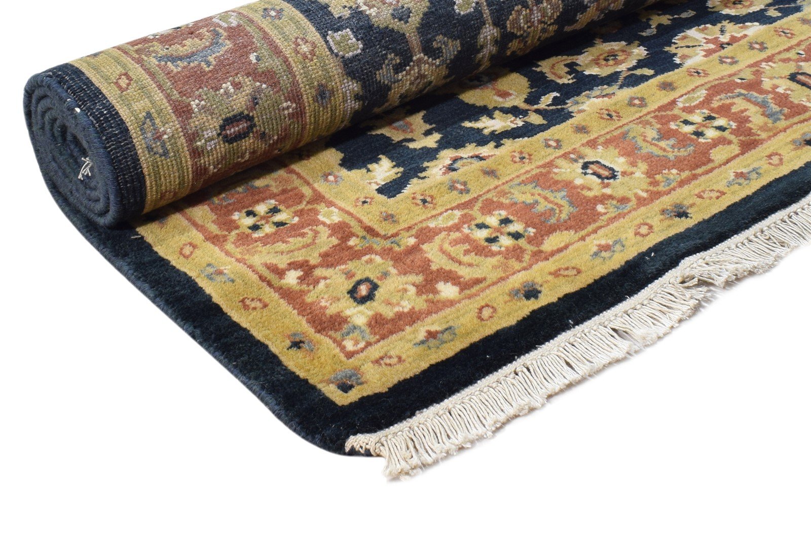 Hand Knotted Navy Blue Wool Rug 4' X 6' Persien Kashan Oriental Room Size Carpet  Area Rug 