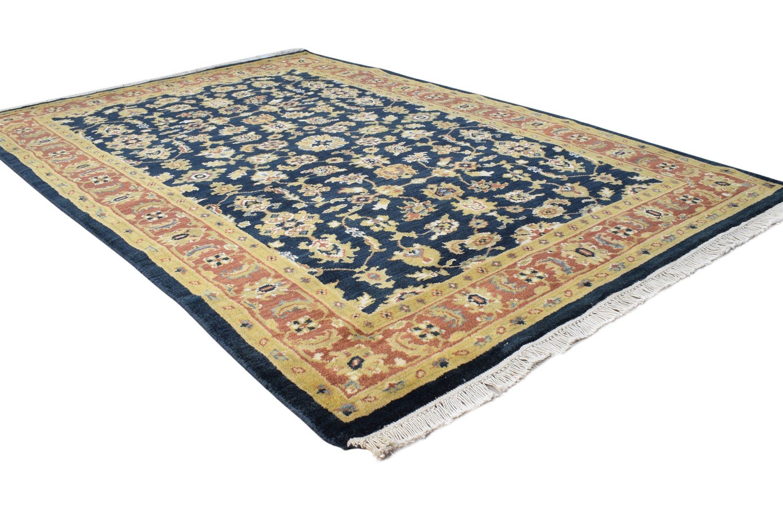 Hand Knotted Navy Blue Wool Rug 4' X 6' Persien Kashan Oriental Room Size Carpet  Area Rug 
