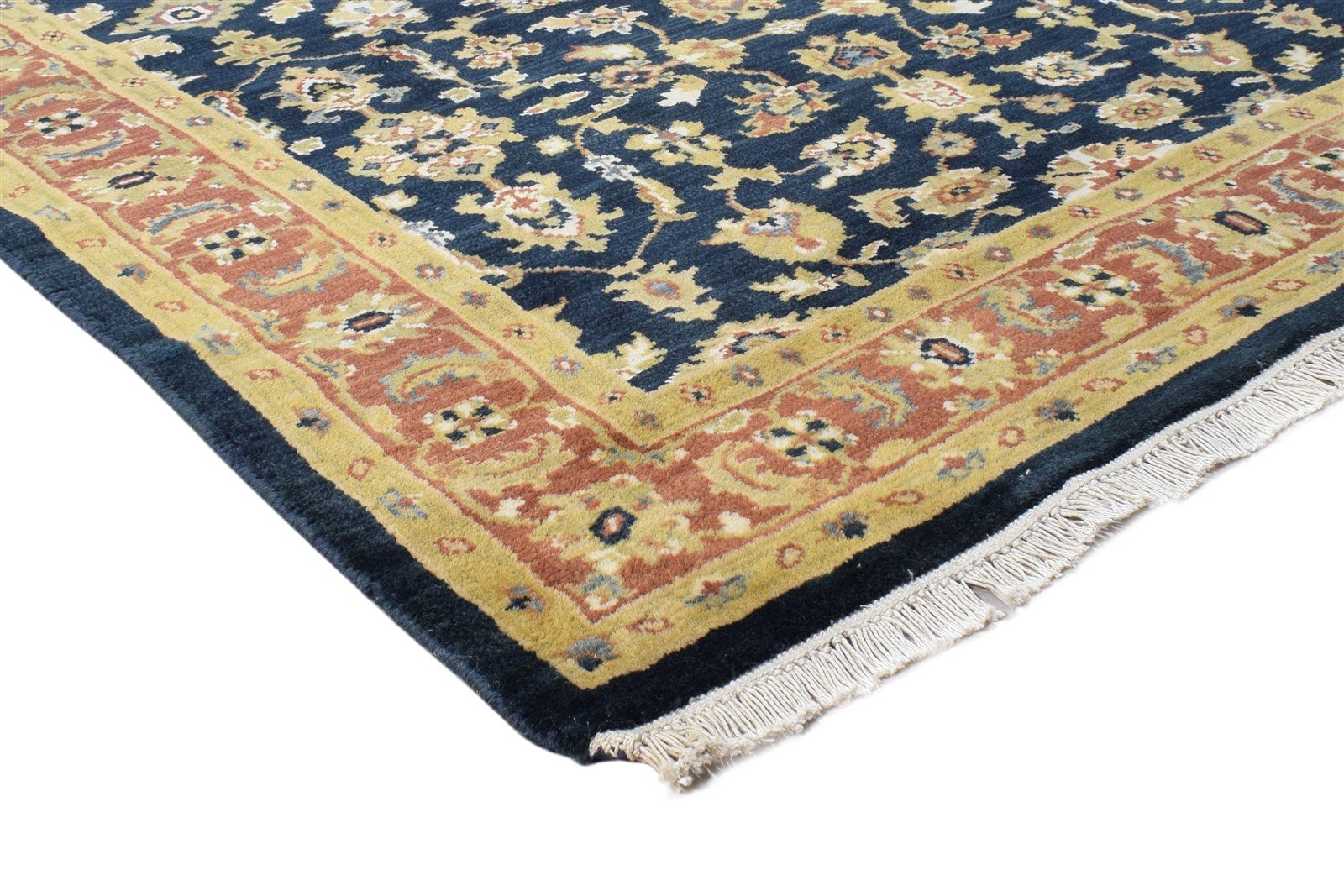 Hand Knotted Navy Blue Wool Rug 4' X 6' Persien Kashan Oriental Room Size Carpet  Area Rug 