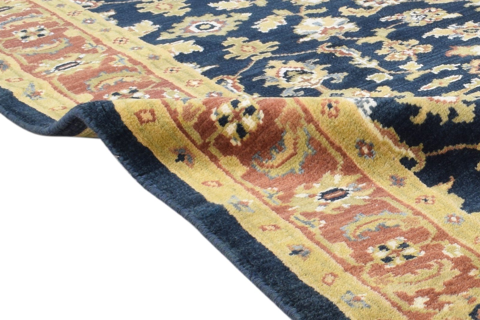 Hand Knotted Navy Blue Wool Rug 4' X 6' Persien Kashan Oriental Room Size Carpet 