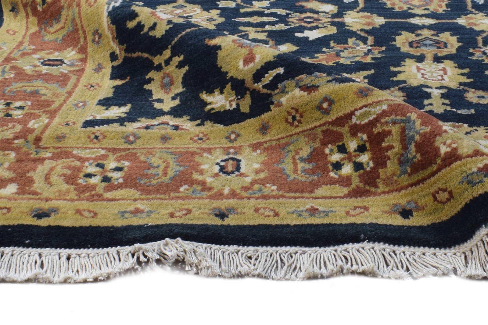 Hand Knotted Navy Blue Wool Rug 4' X 6' Persien Kashan Oriental Room Size Carpet  Area Rug 