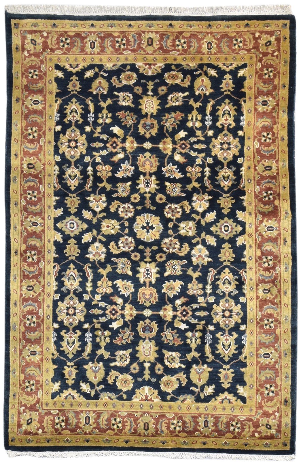 Hand Knotted Navy Blue Wool Rug 4' X 6' Persien Kashan Oriental Room Size Carpet 