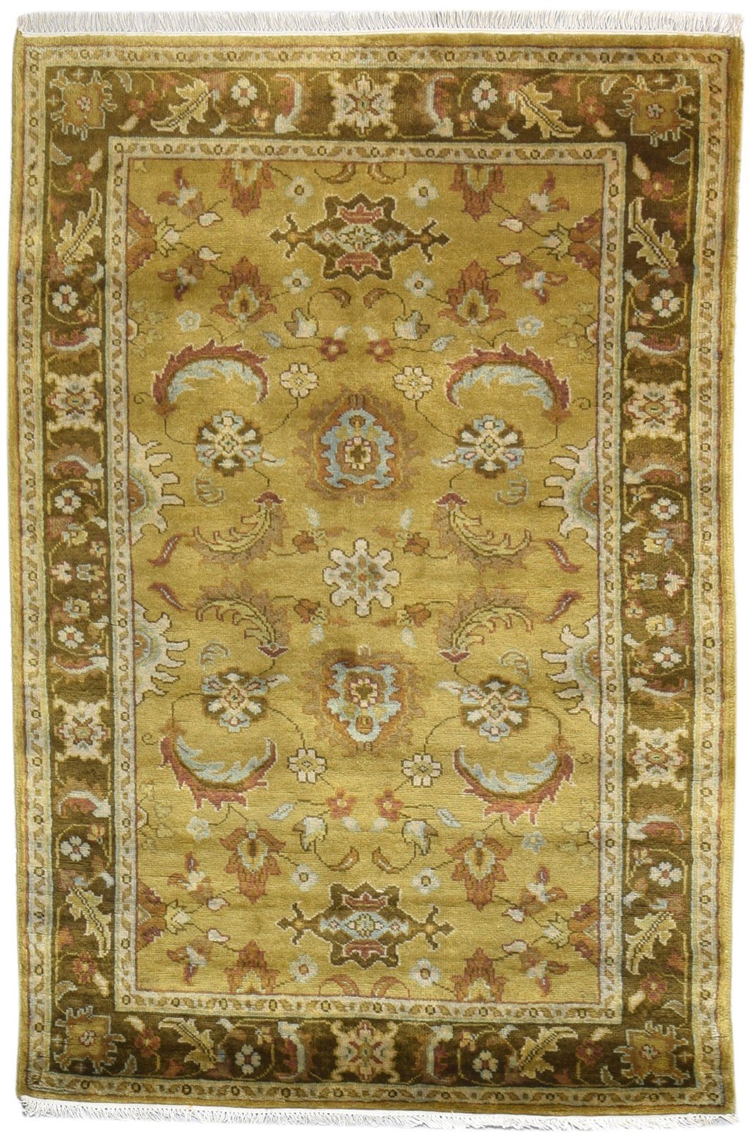 Brown Wool Rug 4' X 5' Persian Hand Knotted Oushak Oriental Room Size Carpet 