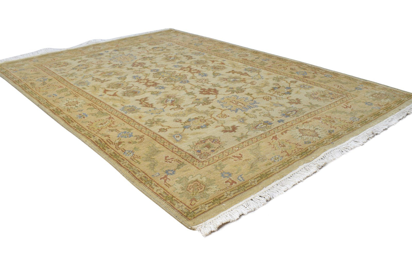 Wool Beige Rug 4' X 6' Persian Hand Knotted Oushak Oriental Room Size Carpet 