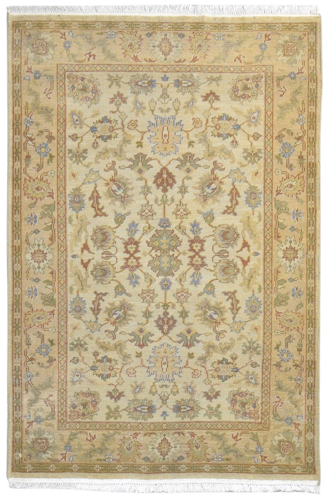 Wool Beige Rug 4' X 6' Persian Hand Knotted Oushak Oriental Room Size Carpet 