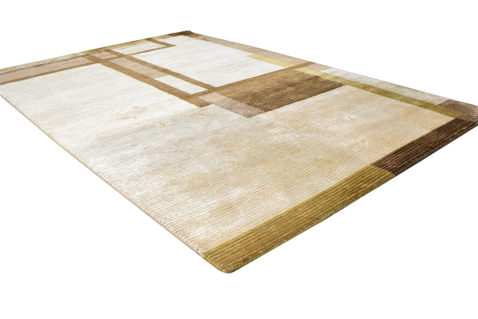 4X6 Rug Wool / Silk Beige Modern Hand Knotted Scandinavian Abstract Room Size 