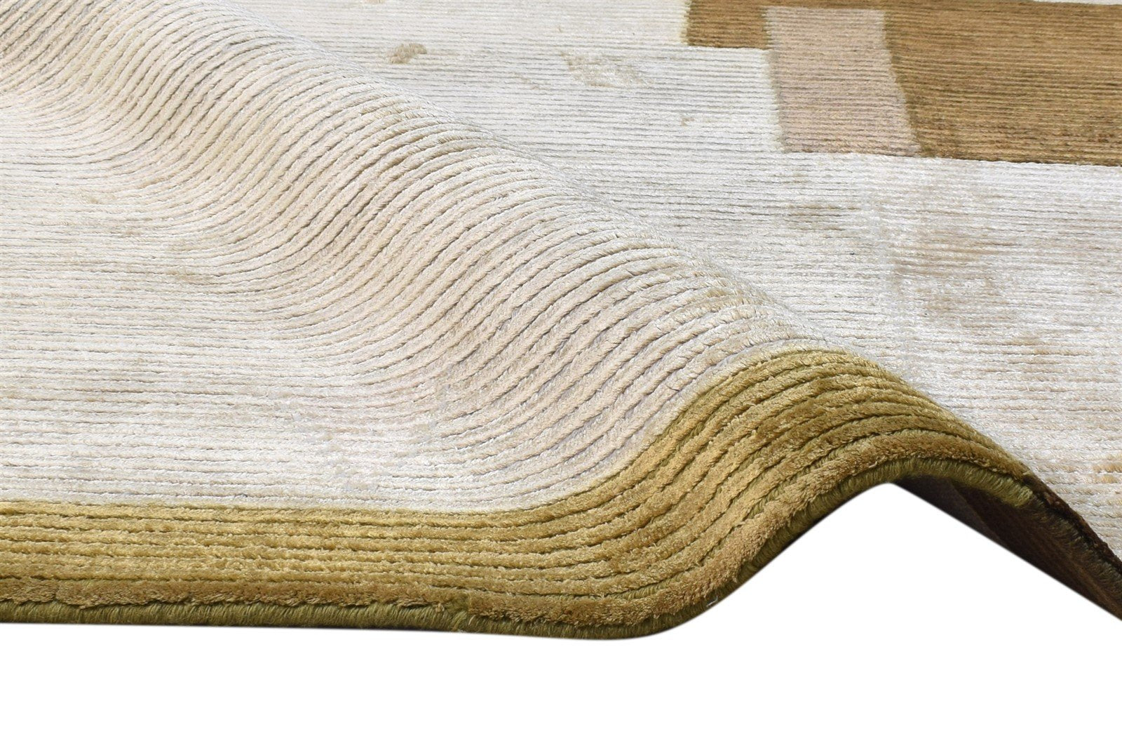 4X6 Rug Wool / Silk Beige Modern Hand Knotted Scandinavian Abstract Room Size 